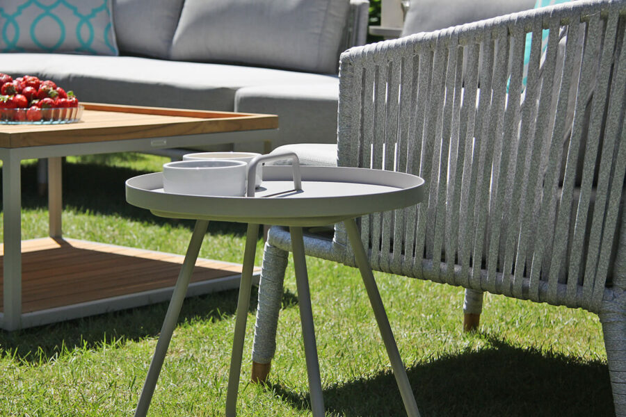 Cala szary stolik ogrodowy z aluminium stolik balkonowy okrągły 37 cm Twojasiesta meble ogrodowe aluminium