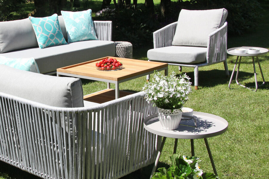 Cala szary stolik ogrodowy z aluminium stoliki kawowe aluminium rozmiar S M zestaw narożny Coma Twojasiesta meble ogrodowe aluminium