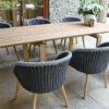 Cologne Spring zestaw stołowy ogrodowy 6-8 osobowy stół teakowy krzesła do ogrodu plecione szara lina Twojasiesta designerskie meble ogrodowe