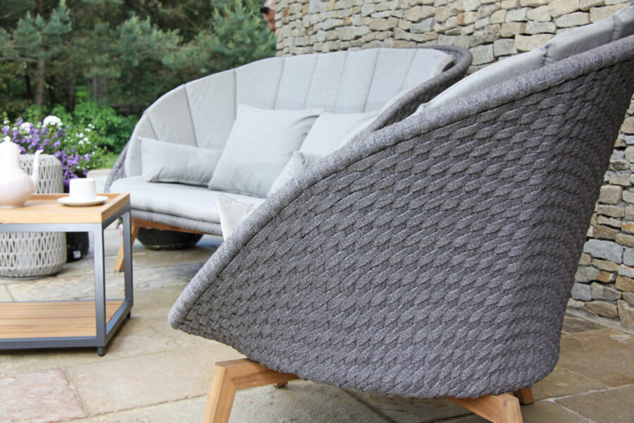 Cologne Winter nowoczesny zestaw tarasowy sofa ogrodowa fotel lina teak aluminium woja Siesta luksusowe meble ogrodowe