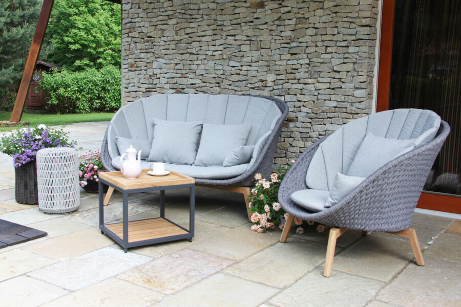 Cologne Winter nowoczesny zestaw tarasowy sofa ogrodowa fotel stolik drewno teakowe aluminium lina Twoja Siesta luksusowe meble ogrodowe