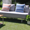 Coma Club meble ogrodowe wypoczynkowe sofa ogrodowa podwójna lewy podłokietnik jasnoszara lina aluminium poduszki w paski Doble Twojasiesta luksusowe meble ogrodowe