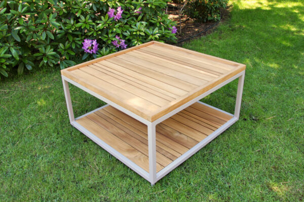 Coma Club meble ogrodowe wypoczynkowe stolik kwadratowy drewno teakowe aluminium Twojasiesta luksusowe meble ogrodowe