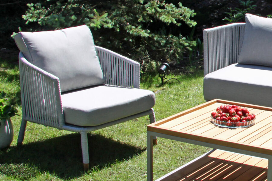 Coma Garden eleganckie meble ogrodowe aluminium lina jasnoszara fotel ogrodowy Twojasiesta luksusowe meble tarasowe