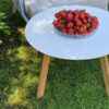Ille nowoczesny stolik kawowy 60 cm drewno teakowe aluminium biały Twojasiesta luksusowe meble aluminiowe