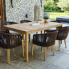 Manacor elegancki zestaw obiadowy na taras 6 osobowy stół teakowy krzesła ogrodowe Twojasiesta luksuwoe meble ogrodowe