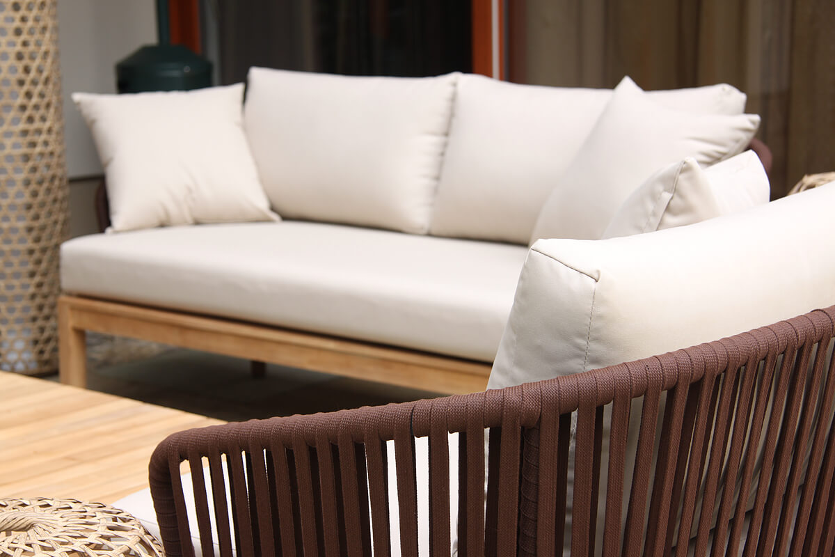 Manacor meble ogrodowe komplet wypoczynkowy plecione meble lina outdoorowa beżowe poduszki Twojasiesta luksusowe meble ogrodowe
