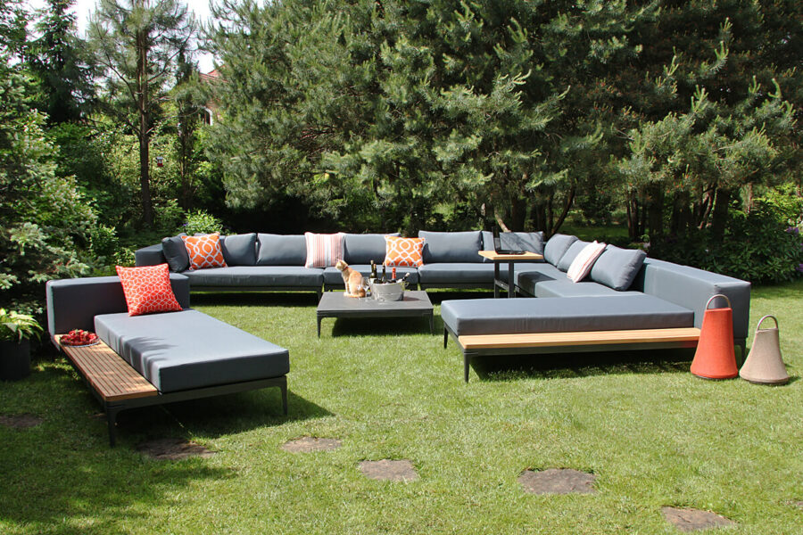 Minori modułowe meble ogrodowe duży narożnik ogrodowy sofy ogrodowe siedziska stolik kamienny szezlong Twojasiesta nowoczesne meble ogrodowe