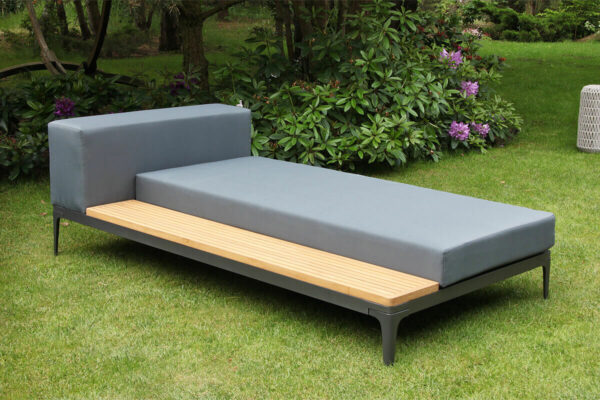 Minori modułowe meble ogrodowe szezlong leżanka leżak ogrodowy stolik teakowy prawy Twojasiesta luksusowe meble ogrodowe