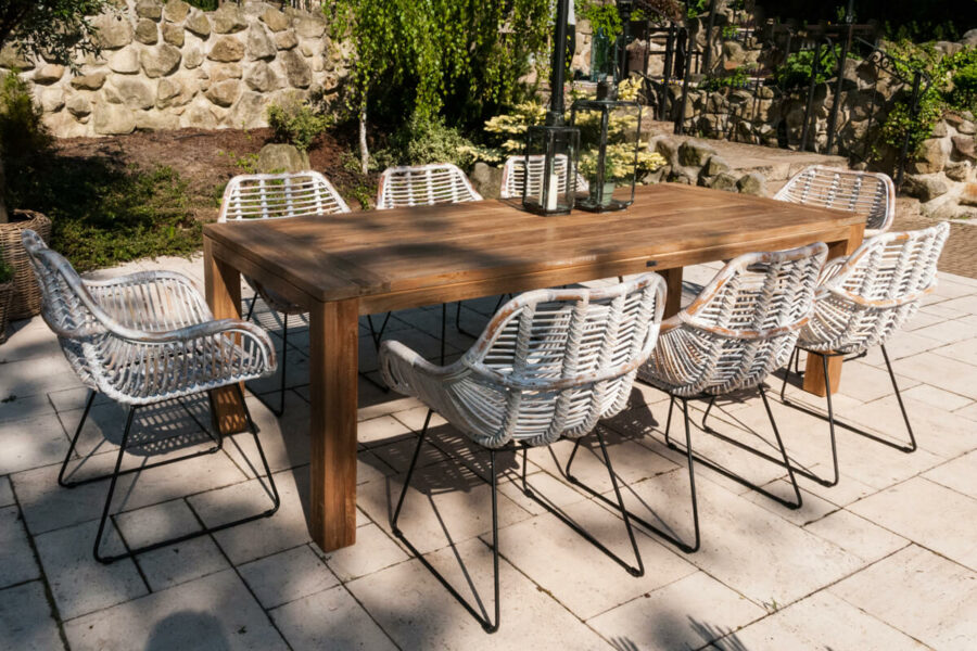 Nimes prostokątny teakowy stół ogrodowy 240 cm 8 osób stół z drewna Vimine
