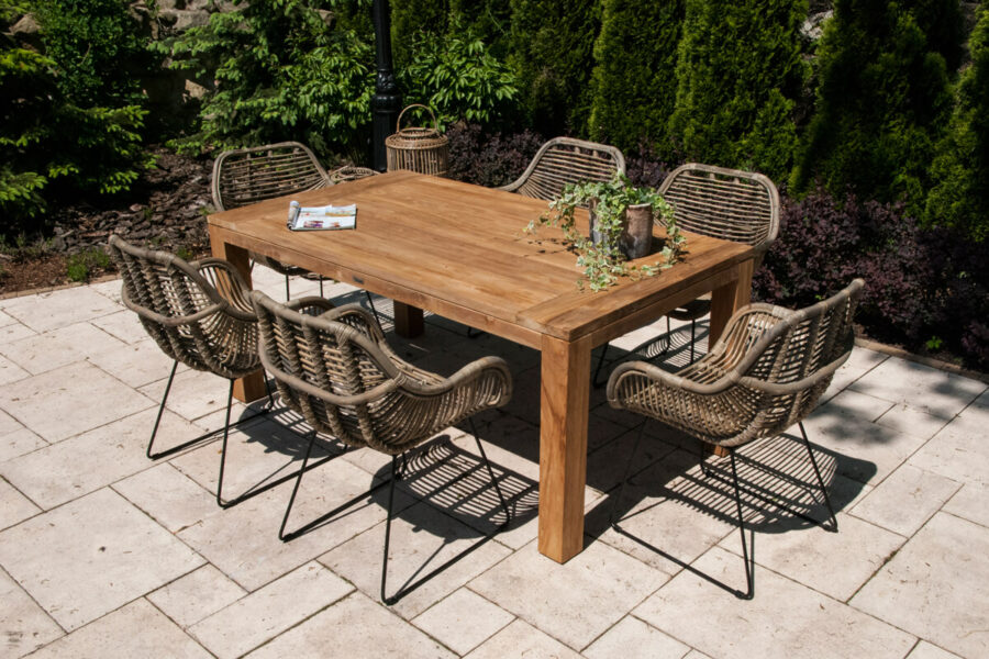 Nimes prostokątny teakowy stół ogrodowy 6 osób stół drewniany Vimine