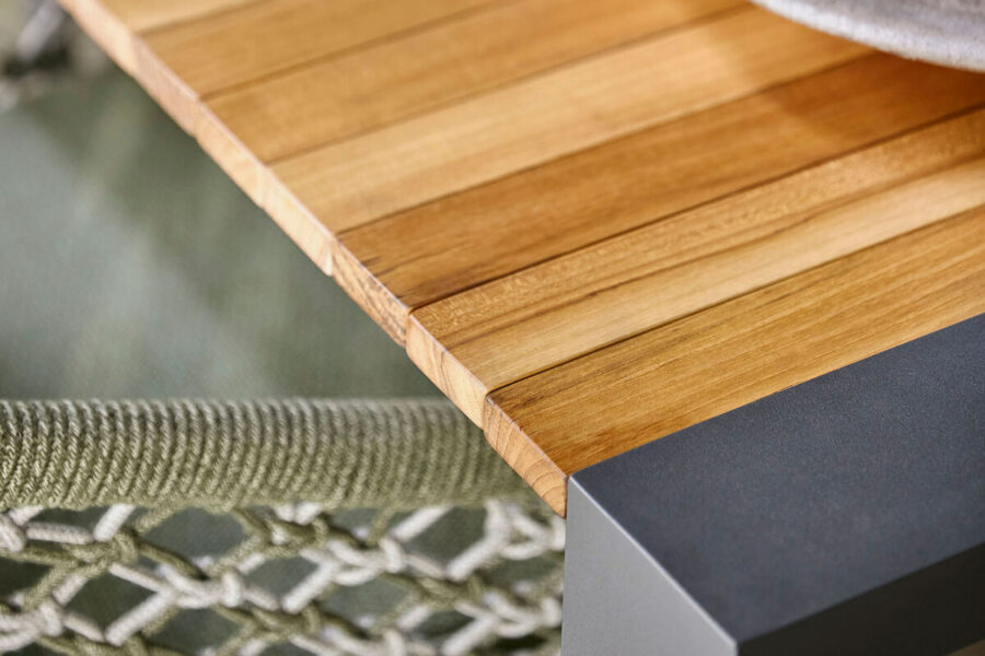 Rialto stół ogrodowy rozkładany aluminium drewno teak kolor antracytowy blat teakowy rozsuwany Suns