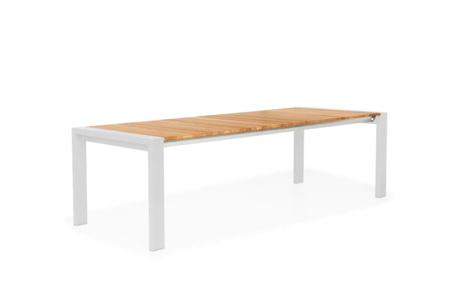 Rialto stół ogrodowy rozkładany aluminium drewno teak kolor biały rozsuwany Suns
