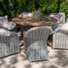 Versailles fotel rattanowy do ogrodu krzesło rattanowe kolor biały stół teakoy okrągły Bordeaux Vimine