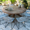 Bordeaux Dinan zestaw mebli ogrodowych 8 osób stół teakowy 170 cm krzesła rattanowe białe Vimine Twoja Siesta luksusowe meble ogrodowe