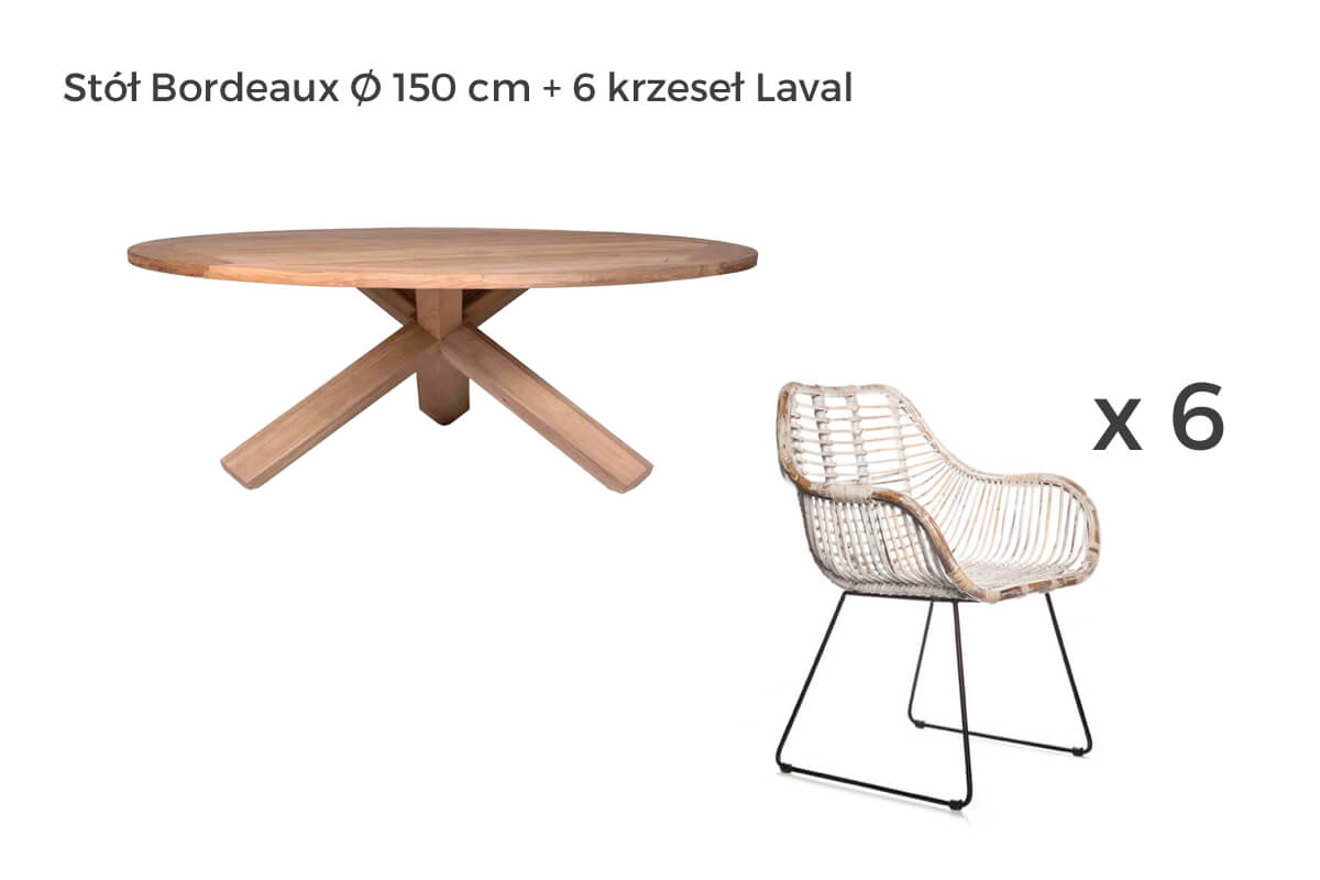 Bordeaux Laval zestaw ogrodowy z okrągłym stołem, wariant 63839 Vimine