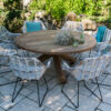 Bordeaux Laval zestaw ogrodowy z okrągłym stołem 170 cm 8 białych krzeseł rattanowych Vimine luksusowe meble ogrodowe