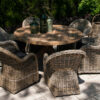 Bordeaux Versailles komplet mebli ogrodowych 6 osobowy stół teakowy 135 cm 6 foteli rattanowych naturalny Vimine meble ogrodowe rattanowe