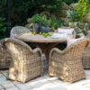 Bordeaux Versailles komplet mebli ogrodowych 6-osobowy stół teakowy średnica 135 cm 6 foteli rattanowych Vimine meble ogrodowe rattanowe