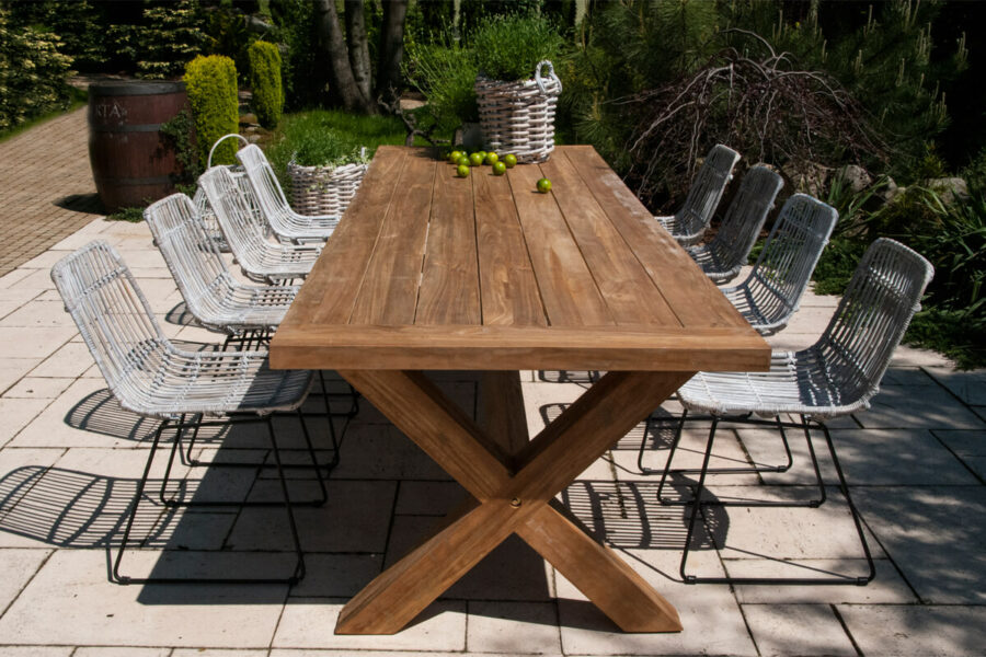 Lyon Dinan zestaw ogrodowy stołowy 8 osób stół ogrodowy 300 cm Lyon 8 krzeseł Dinan biały rattan Vimine Twoja Siesta luksusowe meble ogrodowe rattanowe