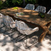 Lyon Laval zestaw ogrodowy stół krzesła 6 osób teakowy stół Lyon 6 białych krzeseł rattanowych ogrodowych Laval Vimine luksusowe meble ogrodowe rattanowe