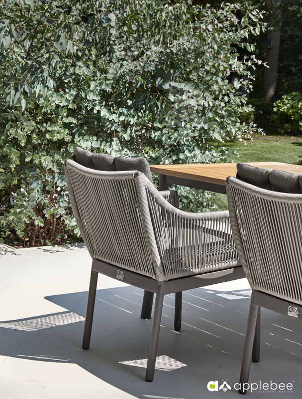 Bijou zestaw stołowy meble ogrodowe aluminiowe krzesła do ogrodu szare aluminium Apple Bee luksusowe meble ogrodowe