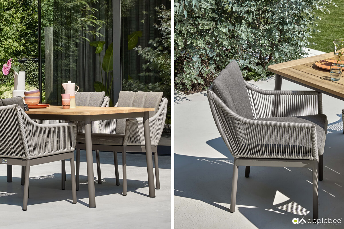 Bijou zestaw stołowy meble ogrodowe aluminiowe krzesła ogrodowe plecione stół teakowy Apple Bee luksusowe meble ogrodowe