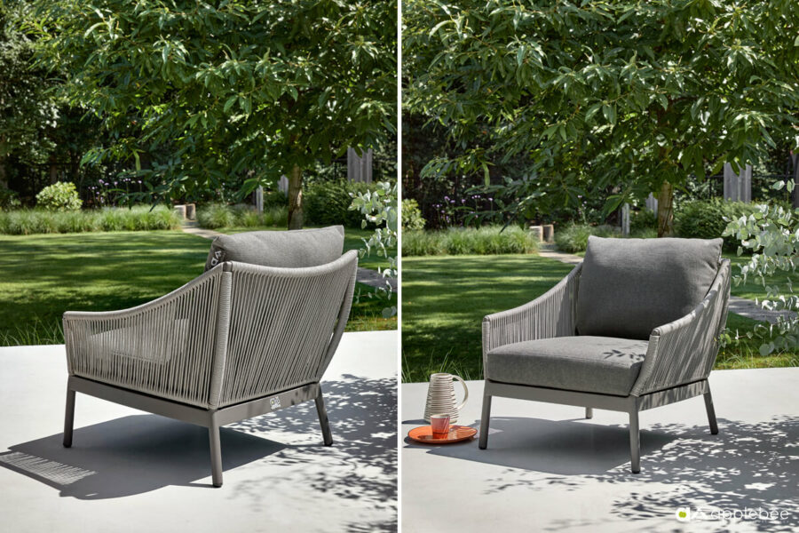 Bijou zestaw wypoczynkowy meble ogrodowe aluminiowe fotel ogrodowy szary Apple Bee nowoczesne meble ogrodowe aluminiowe