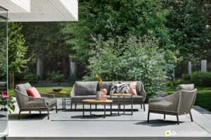 Bijou zestaw wypoczynkowy meble ogrodowe aluminiowe sofa ogrodowa 3 osobowa fotele ogrodowe Apple Bee luksusowe meble ogrodowe aluminiowe