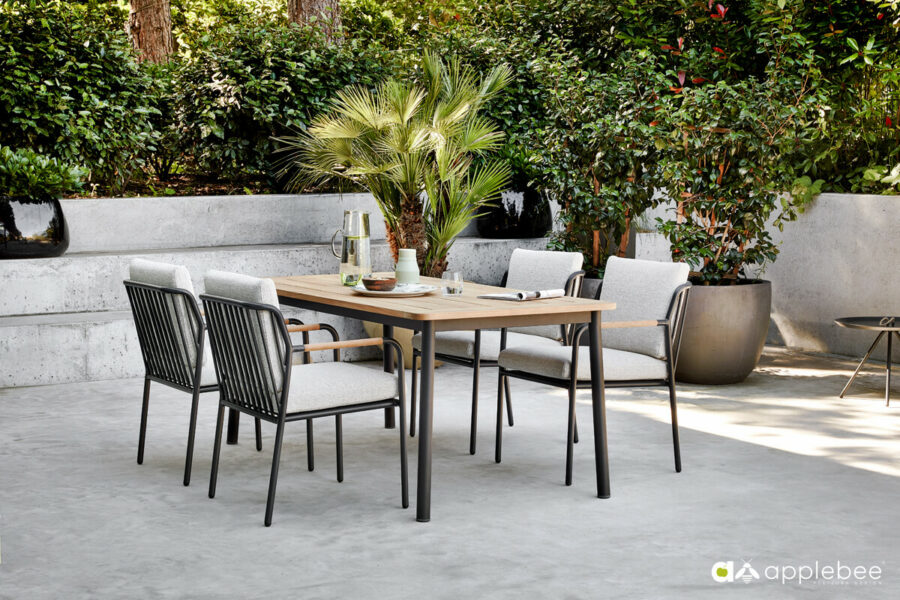 Elle Alu aluminiowy zestaw stołowy do ogrodu dla 4 osób Apple Bee aluminiowe meble ogrodowe