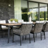 Milou Black luksusowy zestaw obiadowy technorattan aluminium czarne stół 6 krzeseł ogrodowych Apple Bee luksusowe meble ogrodowe technorattan