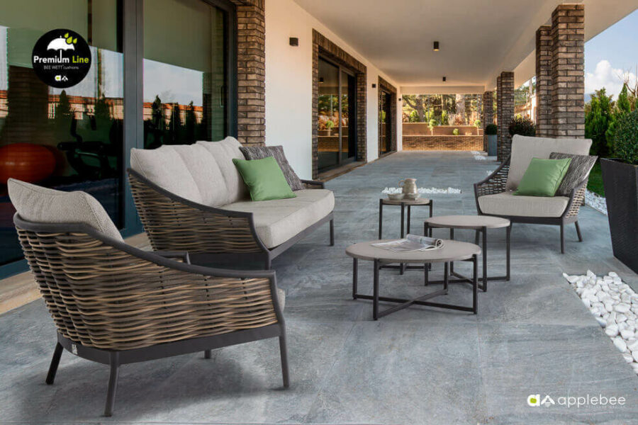 Milou Black meble ogrodowe technorattan zestaw wypoczynkowy sofa fotel stolik kawowy luksusowe meble ogrodowe