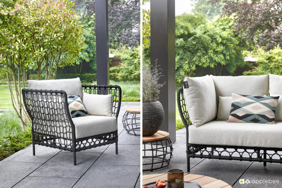 Pure zestaw mebli ogrodowych wypoczynkowych fotel ogrodowy sofa pleciona z liny Apple Bee luksusowe meble ogrodowe aluminiowe