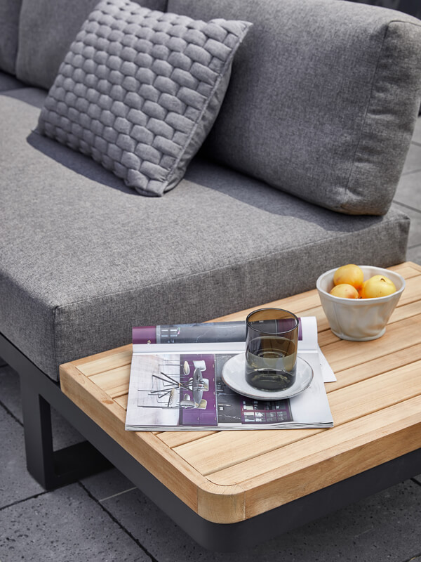 Mura Black meble ogrodowe zestaw wypoczynkowy narożny sofa ogrodowa boczny stolik teak Apple Bee nowoczesne meble aluminiowe