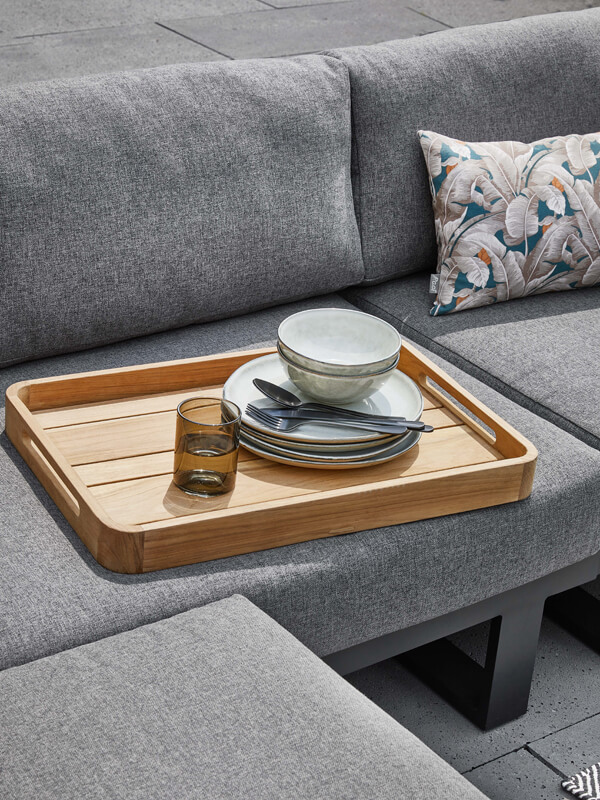 Mura Black meble ogrodowe zestaw wypoczynkowy narożny taca stolika kawowego teak Apple Bee nowoczesne meble aluminiowe