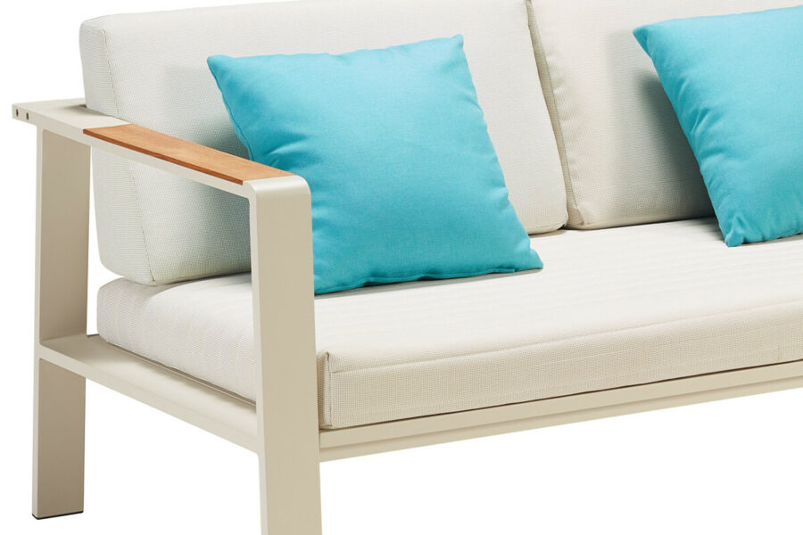 Nofi zestaw mebli ogrodowych z sofą 2 osobową aluminium beżowe meble aluminiowe Higold meble ogrodowe aluminium