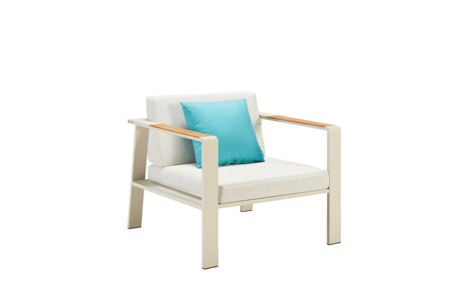 Nofi zestaw mebli ogrodowych z sofą 2 osobową wygodny fotel ogrodowy aluminium Higold meble ogrodowe aluminium