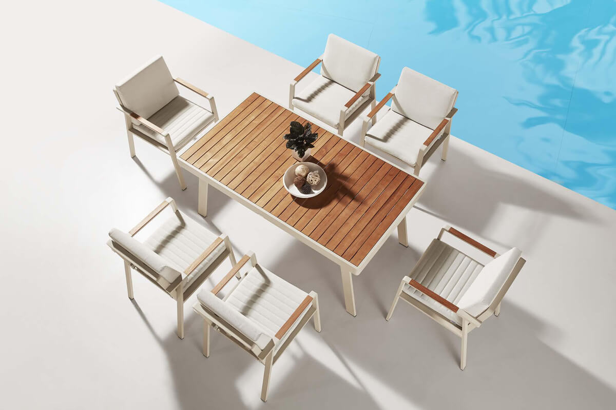 Nofi meble ogrodowe aluminiowe zestaw obiadowy stół ogrodowy teak 8 krzeseł ogrodowych Higold luksusowe meble ogrodowe