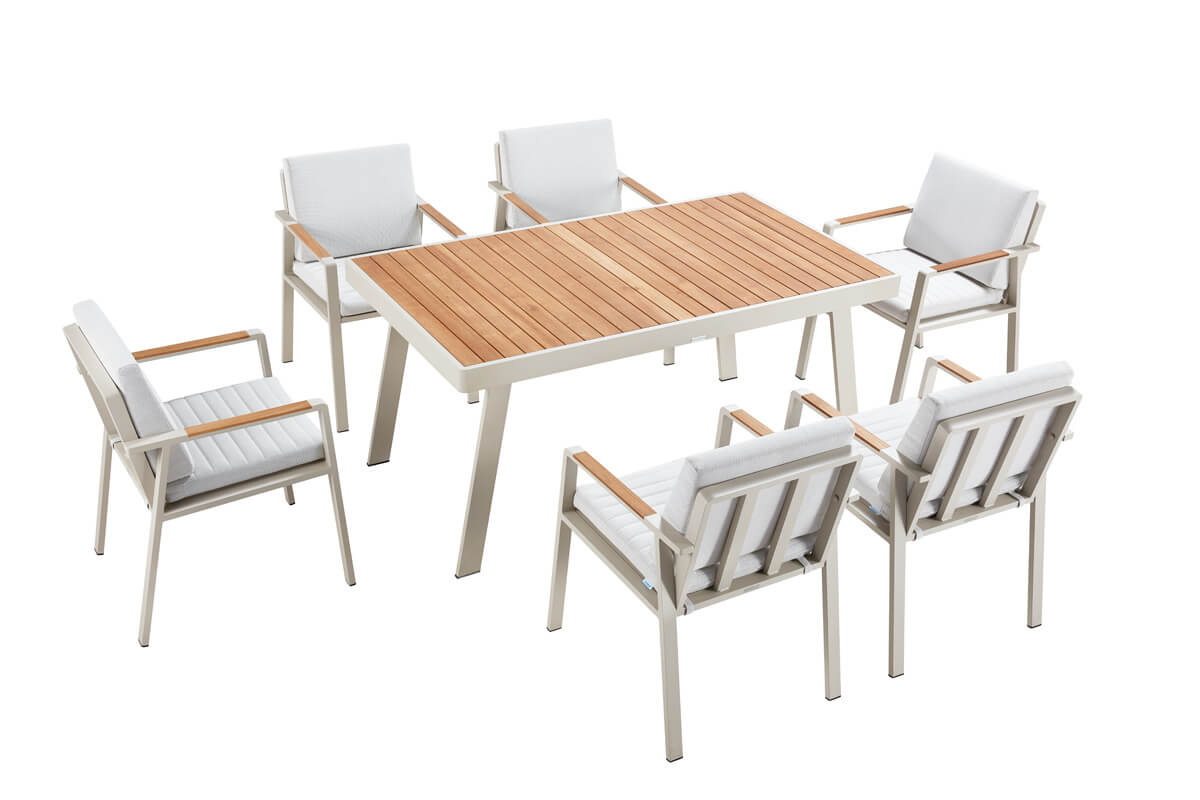 Nofi zestaw ogrodowy stołowy dla 6 osób stół ogrodowy krzesła ogrodowe Higold nowoczesne meble ogrodowe aluminiowe