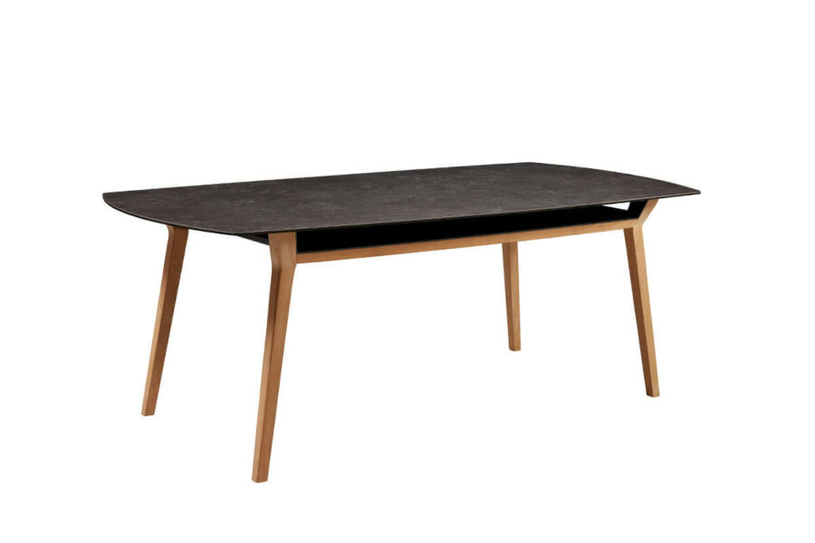 Sheldon meble ogrodowe czarny zestaw stołowy stół ogrodowy aluminium drewno szkło Higold nowoczesne meble ogrodowe