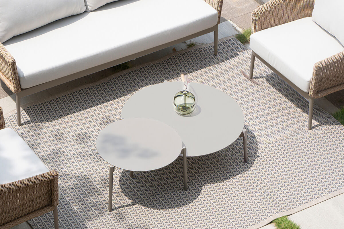 Ambience ogrodowy stolik kawowy z aluminium stoliki szarobeżowe champagne duży średni Twoja Siesta meble ogrodowe aluminium