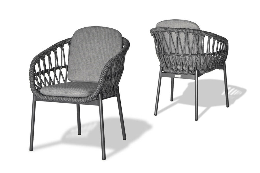 Grinta zestaw ogrodowy stołowy szare krzesło plecione aluminium lina meble ogrodowe Twojasiesta