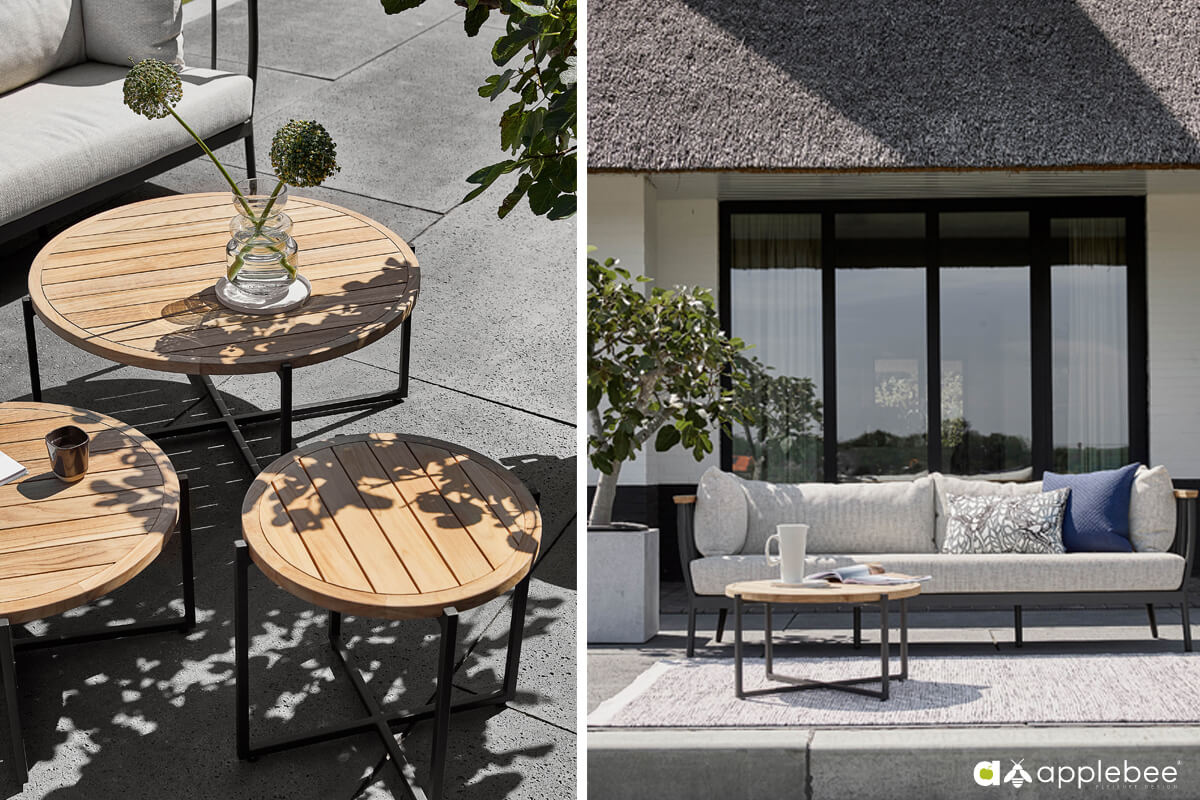 Condor ekskluzywny zestaw wypoczynkowy z aluminium sofa ogrodowa potrójna stoliki na taras Apple Bee nowoczesne meble ogrodowe