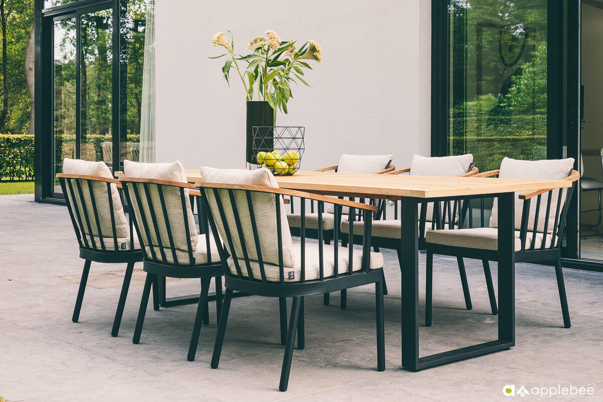 Condor luksusowy zestaw stołowy ogrodowy krzesła ogrodowe teak aluminium Apple Bee nowoczesne meble ogrodowe