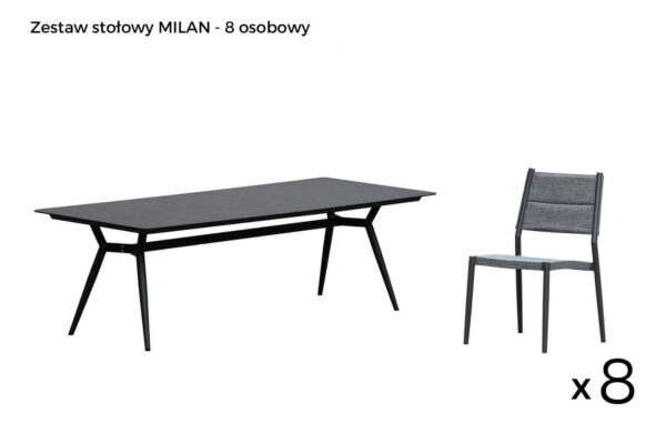 Milan meble ogrodowe zestaw stołowy 8 osób stół ogrodowy aluminiowy szklany blat Twoja Siesta nowoczesne meble ogrodowe
