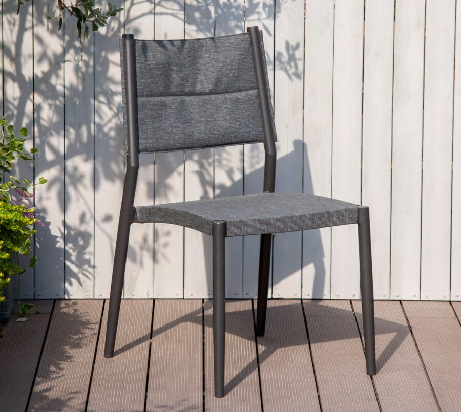 Milan meble ogrodowe zestaw stołowy aluminiowe krzesło ogrodowe szare textilene Twoja Siesta nowoczesne ]meble ogrodowe
