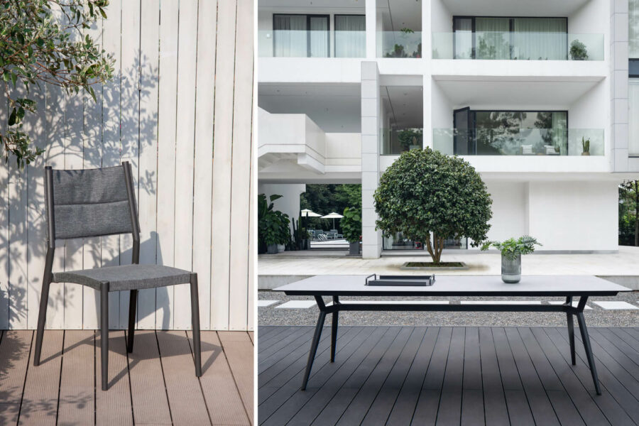 Milan meble ogrodowe zestaw stołowy szary aluminium krzesło ogrodowe stół na taras Twoja Siesta aluminiowe meble ogrodowe