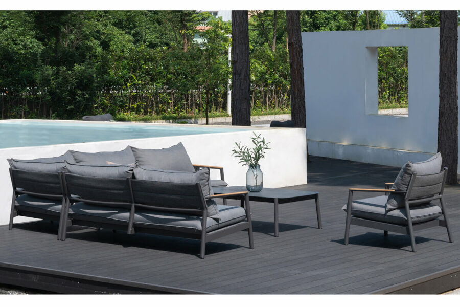 Milan narożnik ogrodowy aluminium zestaw 2 szary fotel ogrodowy aluminium Twoja Siesta meble ogrodowe aluminium
