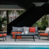 Milan zestaw mebli ogrodowych wypoczynkowy szary pomarańczowy sofa ogrodowa szara fotele pomarańczowe stolik Twoja Siesta meble ogrodowe aluminium