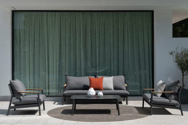 Milan zestaw mebli ogrodowych wypoczynkowy szary sofa ogrodowa szara fotele szare stolik Twoja Siesta nowoczesne meble ogrodowe